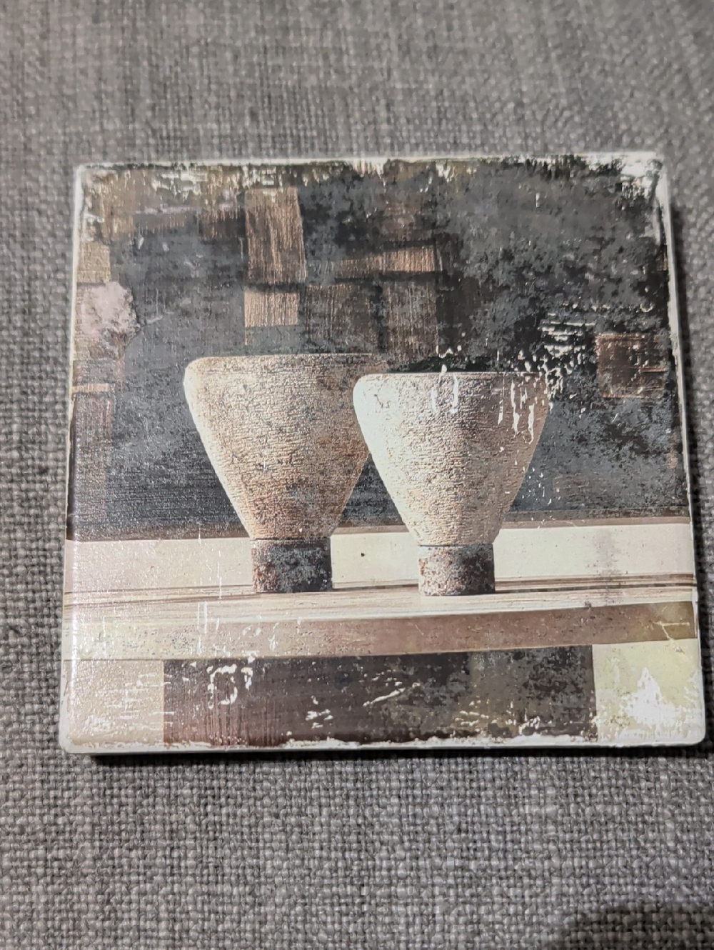 Neutral Ceramic Vase Artwork Print Coaster - Beige & Brown Handcrafted